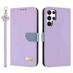 For Samsung Galaxy S22 Ultra 5G Metal Bow Leather Phone Case with Hand Strap(Purple)