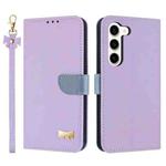 For Samsung Galaxy S23 5G Metal Bow Leather Phone Case with Hand Strap(Purple)