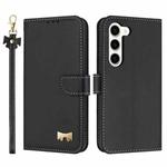For Samsung Galaxy S23+ 5G Metal Bow Leather Phone Case with Hand Strap(Black)