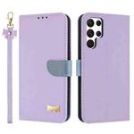 For Samsung Galaxy S23 Ultra 5G Metal Bow Leather Phone Case with Hand Strap(Purple)