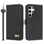 For Samsung Galaxy S24 Ultra 5G Metal Bow Leather Phone Case with Hand Strap(Black)