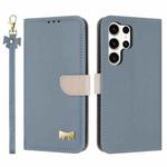 For Samsung Galaxy S24 Ultra 5G Metal Bow Leather Phone Case with Hand Strap(Light Blue)