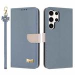 For Samsung Galaxy S25 Ultra 5G Metal Bow Leather Phone Case with Hand Strap(Light Blue)