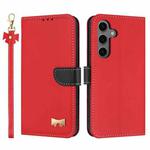 For Samsung Galaxy S25 / S24 5G Metal Bow Leather Phone Case with Hand Strap(Red)