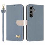 For Samsung Galaxy S25 / S24 5G Metal Bow Leather Phone Case with Hand Strap(Light Blue)