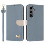 For Samsung Galaxy S25+ / S24+ 5G Metal Bow Leather Phone Case with Hand Strap(Light Blue)