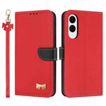 For Samsung Galaxy S25 Edge 5G Metal Bow Leather Phone Case with Hand Strap(Red)