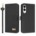 For Samsung Galaxy S25 Edge 5G Metal Bow Leather Phone Case with Hand Strap(Black)