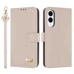 For Samsung Galaxy S25 Edge 5G Metal Bow Leather Phone Case with Hand Strap(Apricot)