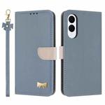 For Samsung Galaxy S25 Edge 5G Metal Bow Leather Phone Case with Hand Strap(Light Blue)