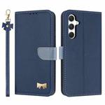 For Samsung Galaxy S24 FE 5G Metal Bow Leather Phone Case with Hand Strap(Dark Blue)