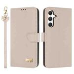 For Samsung Galaxy S24 FE 5G Metal Bow Leather Phone Case with Hand Strap(Apricot)
