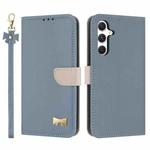 For Samsung Galaxy S24 FE 5G Metal Bow Leather Phone Case with Hand Strap(Light Blue)
