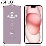 For iPhone 16 / 15 25pcs 9H 0.4mm High Aluminum Large Arc Tempered Glass Film