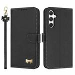 For Samsung Galaxy A15 4G / 5G Metal Bow Leather Phone Case with Hand Strap(Black)