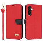 For Samsung Galaxy A36 / A56 5G Metal Bow Leather Phone Case with Hand Strap(Red)
