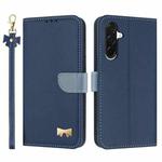 For Samsung Galaxy A36 / A56 5G Metal Bow Leather Phone Case with Hand Strap(Dark Blue)