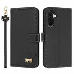 For Samsung Galaxy A36 / A56 5G Metal Bow Leather Phone Case with Hand Strap(Black)