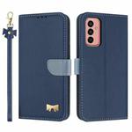 For Samsung Galaxy A13 4G / 5G Metal Bow Leather Phone Case with Hand Strap(Dark Blue)