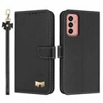 For Samsung Galaxy A13 4G / 5G Metal Bow Leather Phone Case with Hand Strap(Black)