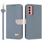 For Samsung Galaxy A13 4G / 5G Metal Bow Leather Phone Case with Hand Strap(Light Blue)