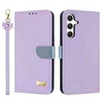 For Samsung Galaxy A25 5G Global Metal Bow Leather Phone Case with Hand Strap(Purple)