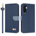 For Samsung Galaxy A26 5G Metal Bow Leather Phone Case with Hand Strap(Dark Blue)