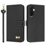 For Samsung Galaxy A26 5G Metal Bow Leather Phone Case with Hand Strap(Black)