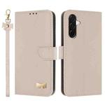 For Samsung Galaxy A26 5G Metal Bow Leather Phone Case with Hand Strap(Apricot)