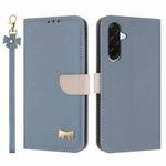 For Samsung Galaxy A26 5G Metal Bow Leather Phone Case with Hand Strap(Light Blue)