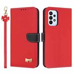 For Samsung Galaxy A33 5G Metal Bow Leather Phone Case with Hand Strap(Red)