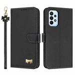 For Samsung Galaxy A33 5G Metal Bow Leather Phone Case with Hand Strap(Black)