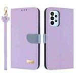 For Samsung Galaxy A33 5G Metal Bow Leather Phone Case with Hand Strap(Purple)