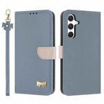 For Samsung Galaxy A34 5G Metal Bow Leather Phone Case with Hand Strap(Light Blue)