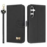 For Samsung Galaxy A35 5G Metal Bow Leather Phone Case with Hand Strap(Black)