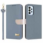 For Samsung Galaxy A53 5G Metal Bow Leather Phone Case with Hand Strap(Light Blue)