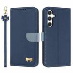 For Samsung Galaxy A54 5G Metal Bow Leather Phone Case with Hand Strap(Dark Blue)