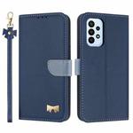 For Samsung Galaxy A23 4G / 5G Metal Bow Leather Phone Case with Hand Strap(Dark Blue)