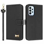 For Samsung Galaxy A23 4G / 5G Metal Bow Leather Phone Case with Hand Strap(Black)