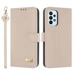 For Samsung Galaxy A23 4G / 5G Metal Bow Leather Phone Case with Hand Strap(Apricot)