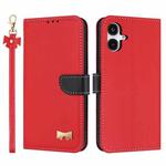 For Samsung Galaxy A06  / A07 4G Metal Bow Leather Phone Case with Hand Strap(Red)