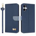 For Samsung Galaxy A06  / A07 4G Metal Bow Leather Phone Case with Hand Strap(Dark Blue)