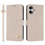 For Samsung Galaxy A06  / A07 4G Metal Bow Leather Phone Case with Hand Strap(Apricot)