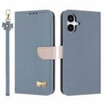 For Samsung Galaxy A06  / A07 4G Metal Bow Leather Phone Case with Hand Strap(Light Blue)