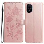 For Honor 400 Pro Global 160.8mm Rose Flower Embossing Pattern Leather Phone Case(Rose Gold)