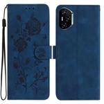 For Honor 400 Pro Global 160.8mm Rose Flower Embossing Pattern Leather Phone Case(Dark Blue)