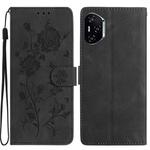 For Honor 400 Pro Global 160.8mm Rose Flower Embossing Pattern Leather Phone Case(Black)