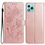 For Honor 400 Lite Global Rose Flower Embossing Pattern Leather Phone Case(Rose Gold)