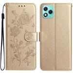 For Honor 400 Lite Global Rose Flower Embossing Pattern Leather Phone Case(Gold)