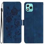 For Honor 400 Lite Global Rose Flower Embossing Pattern Leather Phone Case(Dark Blue)